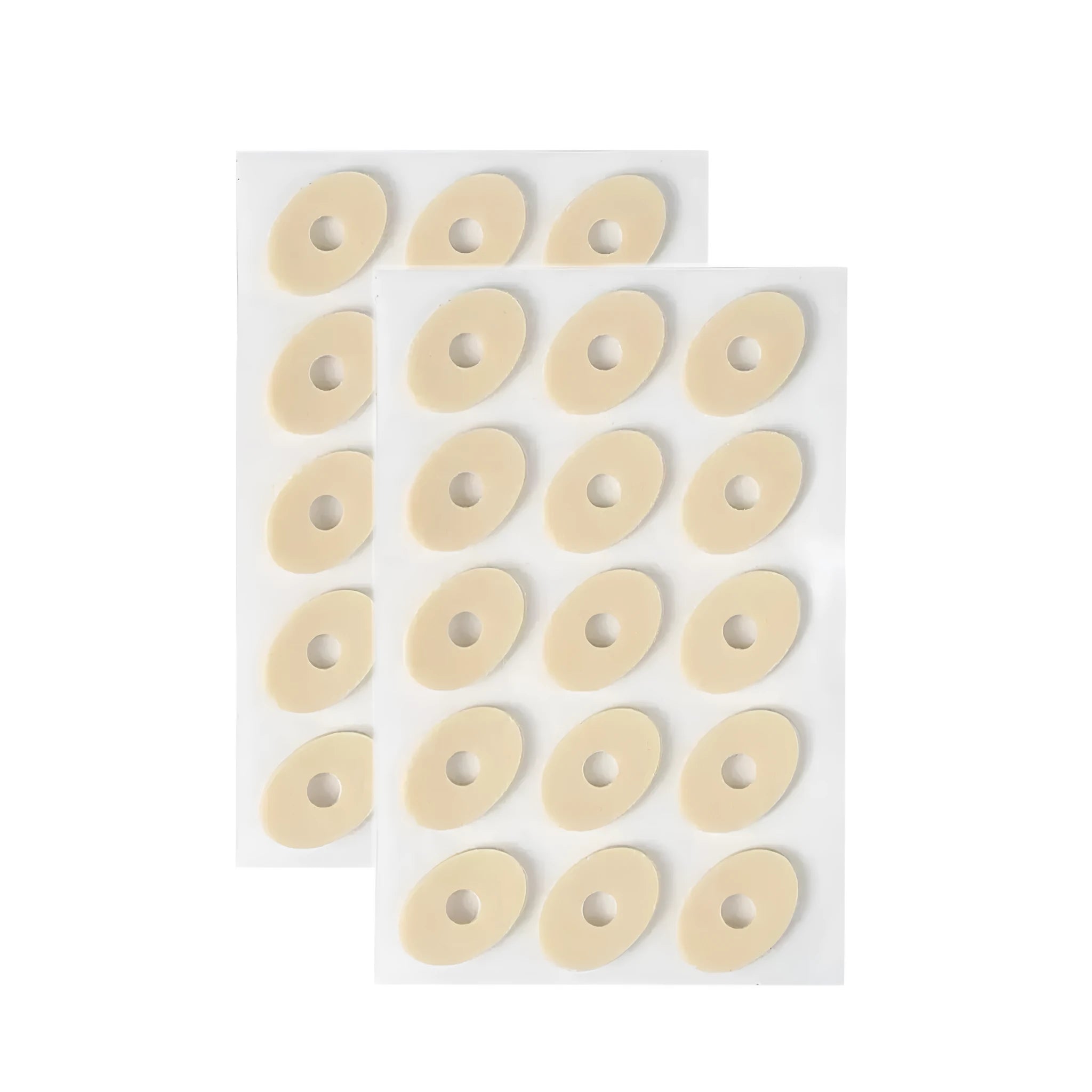 Women's heel grip toe pads pack showing four different shapes: large oval, small oval, U-shaped, and circular section