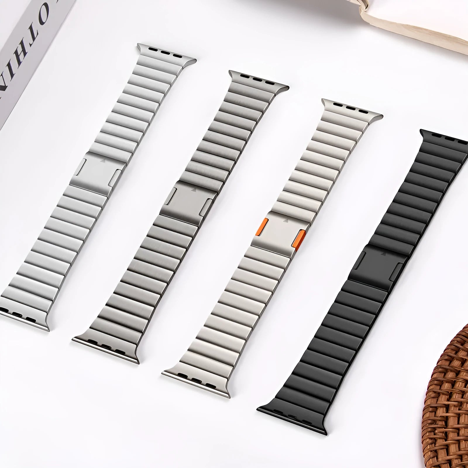 Silver magnetic buckle stainless steel strap for Apple Watch on a wrist