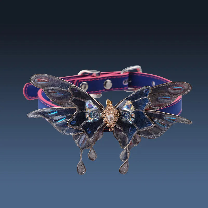 Purple temperature change butterfly necklace with colour-changing alloy pendant on regular chain