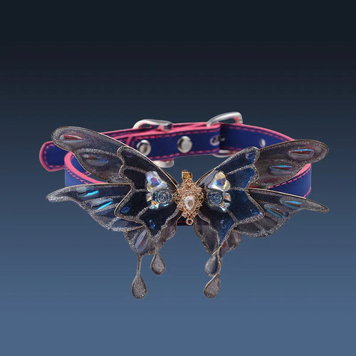 Purple temperature change butterfly necklace with colour-changing alloy pendant on regular chain