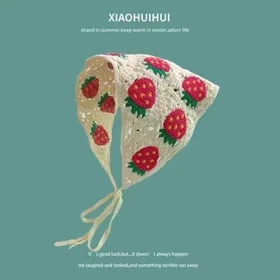Cotton triangular headscarf with French retro floral pattern in multiple colour options