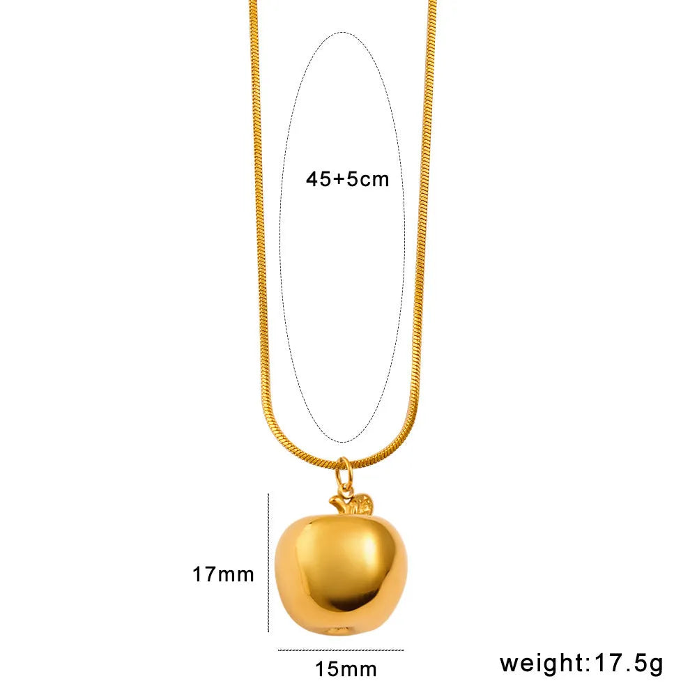 Stainless steel fruit necklace pendant showing six colour options including apple, grape and watermelon designs