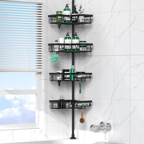 Hole-free retractable bathroom storage rack with 4 stainless steel shelves