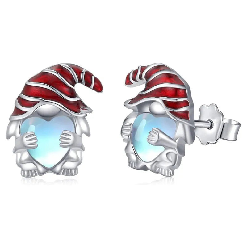 Women's heart-shaped earrings with Santa Claus design in electroplated white gold colour