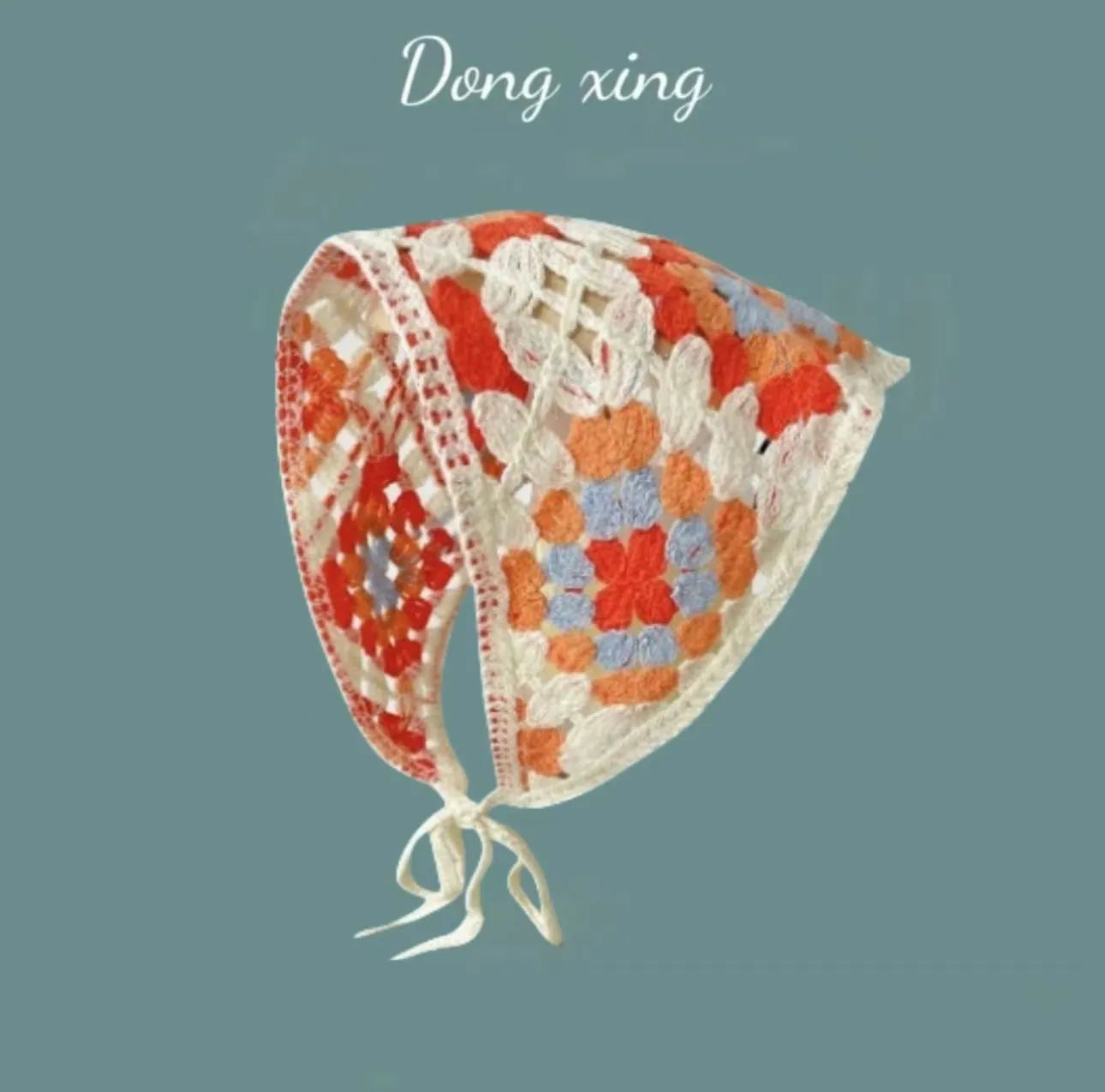 Cotton triangular headscarf with French retro floral pattern in multiple colour options