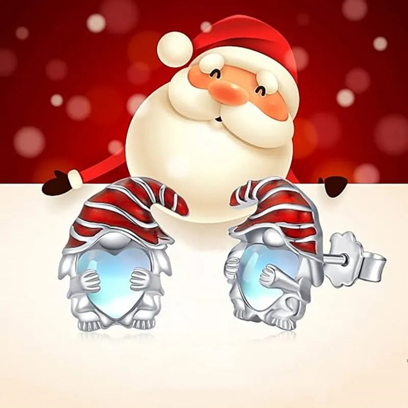 Women's heart-shaped earrings with Santa Claus design in electroplated white gold colour