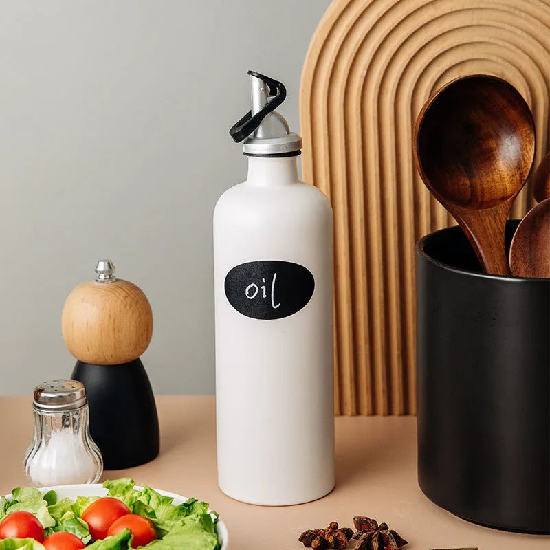 Ceramic oil pot with sealing lid and funnel for kitchen oil storage