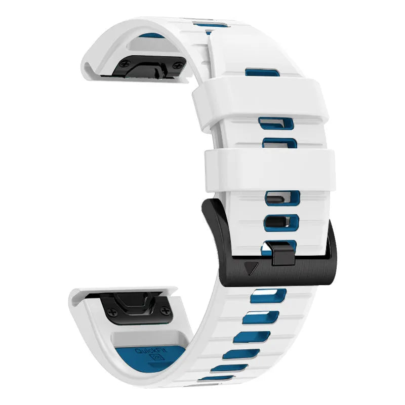 Two-colour quick release silicone watch strap for Garmin Fenix watches in 22mm and 26mm widths.