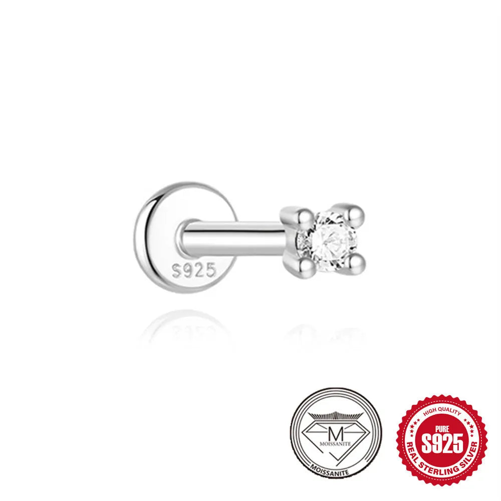 S925 sterling silver geometric stud earrings with petal diamond debris detailing in platinum colour finish