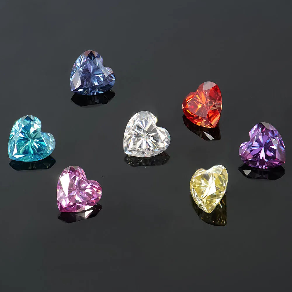 Lemon yellow heart-shaped moissanite stone with faceted surfaces