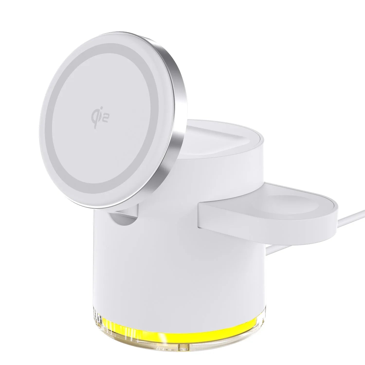 C16 ivory white and black magnetic folding three-in-one wireless charger for phone, watch, and earphones.
