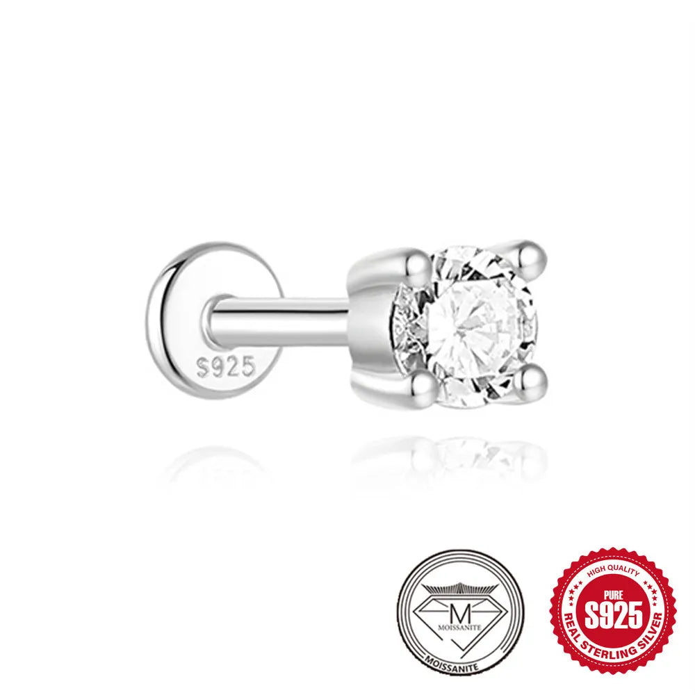 S925 sterling silver geometric stud earrings with petal diamond debris detailing in platinum colour finish