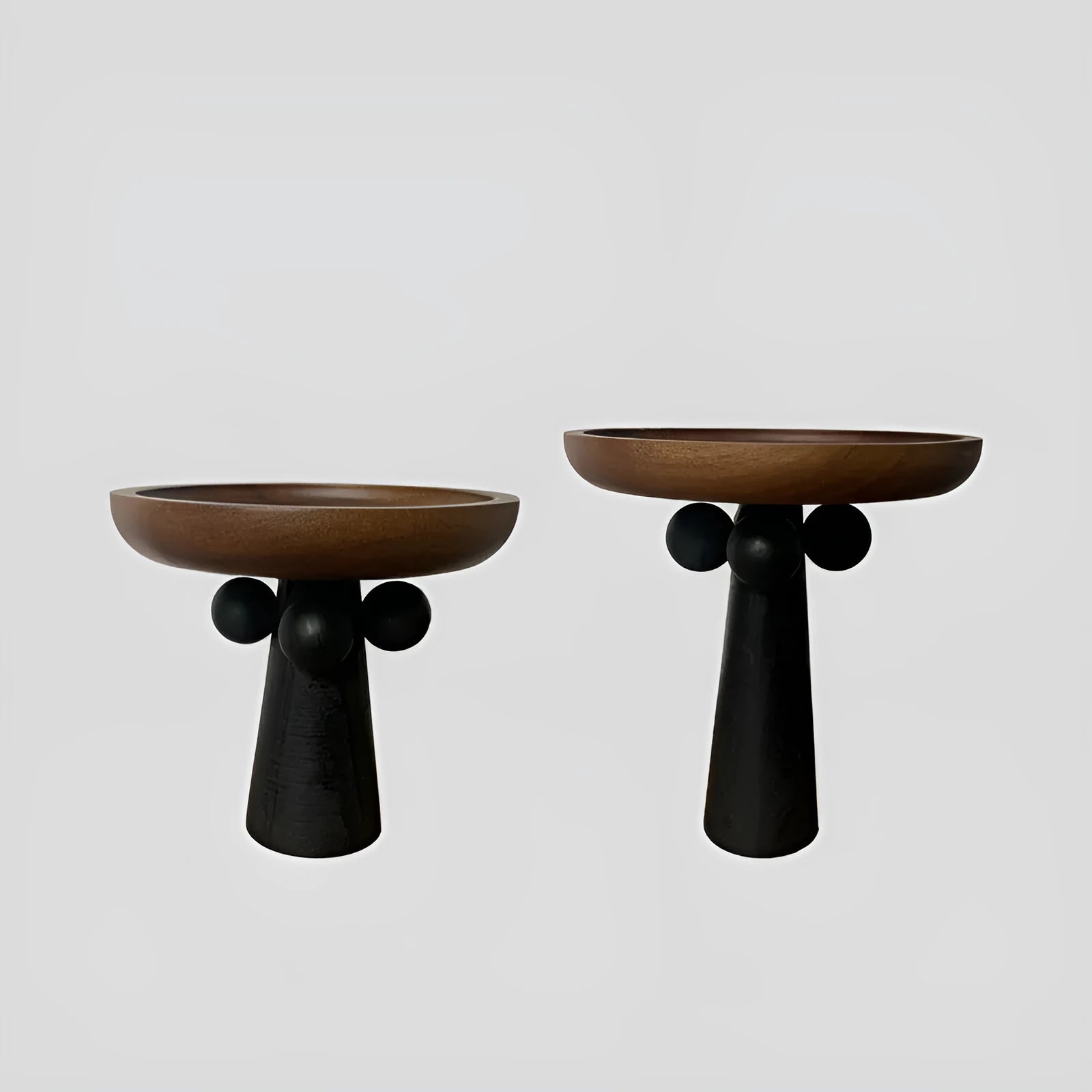 Nordic high-legged round wooden tray for candles and home decor in natural wood colours