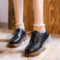 Women's preppy style retro Mary Jane shoes with square heel and front lace-up in black or brown