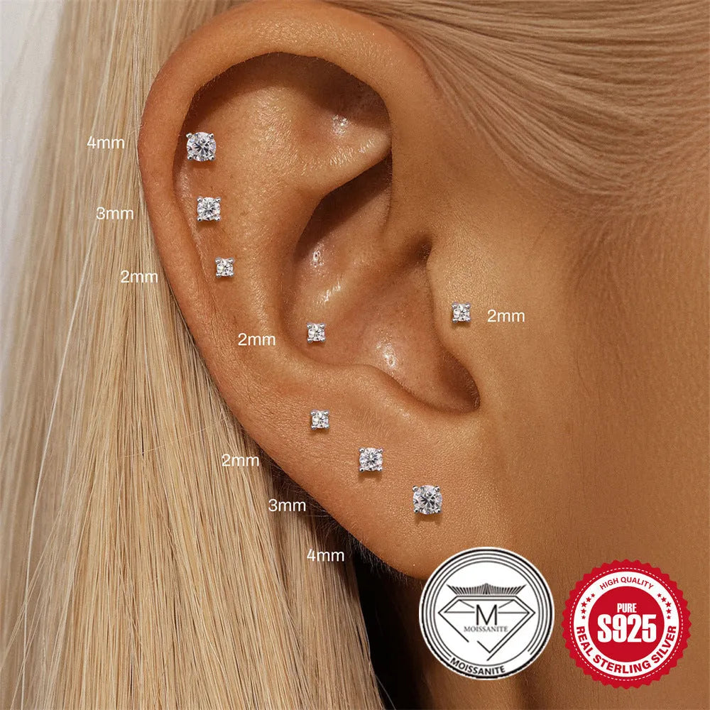 S925 sterling silver geometric stud earrings with petal diamond debris detailing in platinum colour finish