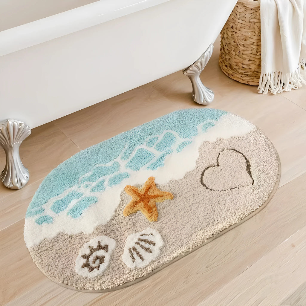 Square rainbow print floor mat with blue Sky Sea colours and a plastic dirt-resistant bottom