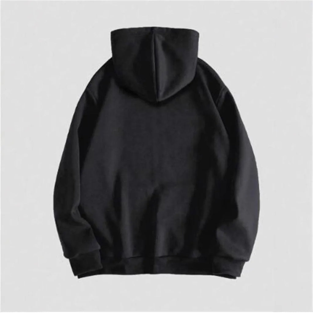 Men's black hooded sweatshirt with skull print and long sleeves in Harajuku style