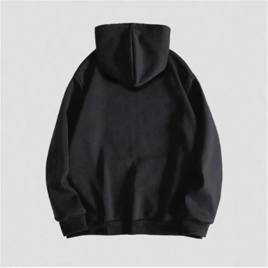 Men's black hooded sweatshirt with skull print and long sleeves in Harajuku style