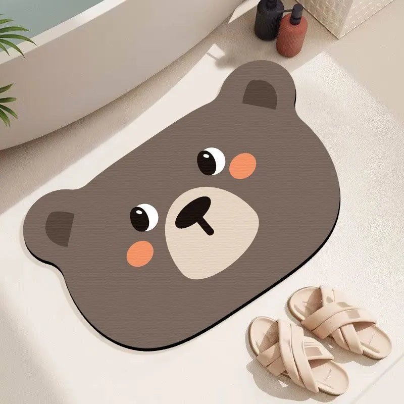 Diatomaceous earth bathroom mat with cartoon animal design in alien shape, non-slip absorbent surface