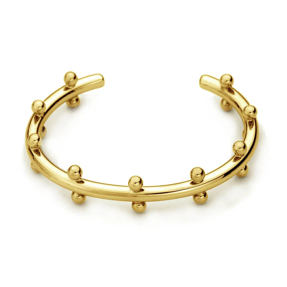Stainless steel C-shaped bracelet with rivet-shaped bean beads and personality texture in three colour options