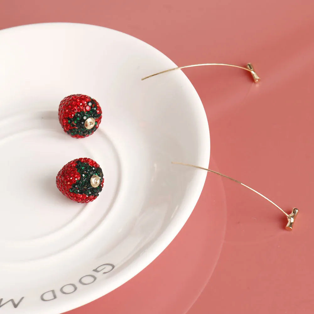 Spot drill geometric strawberry earrings for women in six colour variations