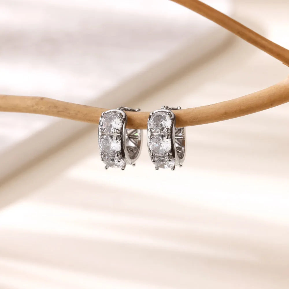Stainless steel U-shaped clip earrings with zircon detailing in colour E5772P