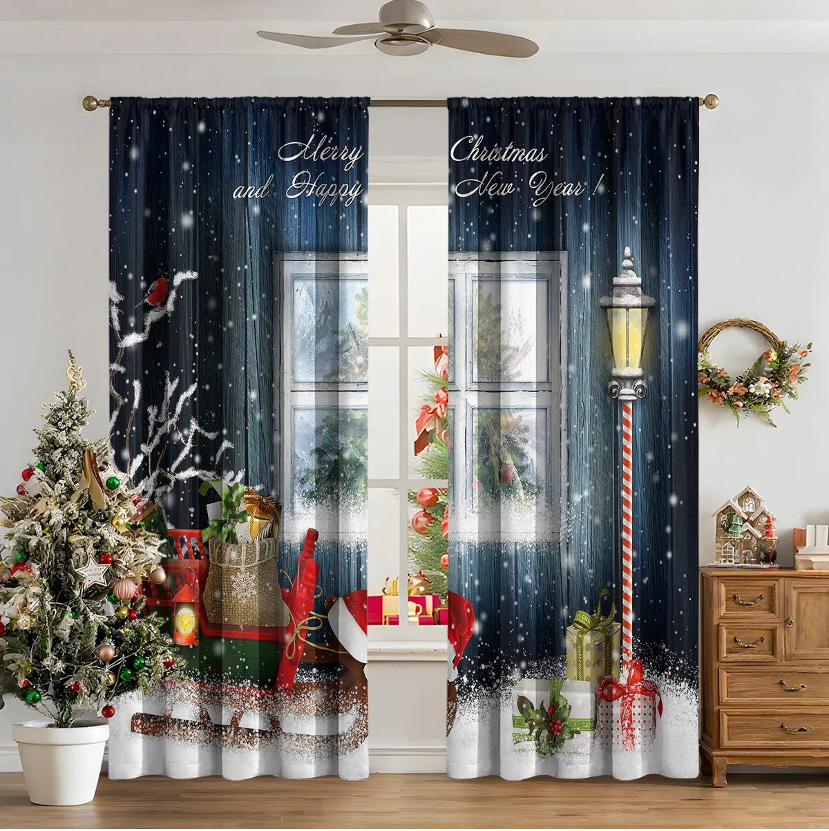 3D digital printed polyester Christmas curtains in modern simple style with high sunshade function