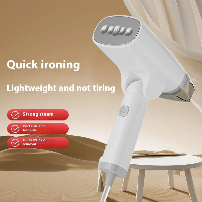 Blue and white handheld garment steamer with compact design and water tank for household clothes care