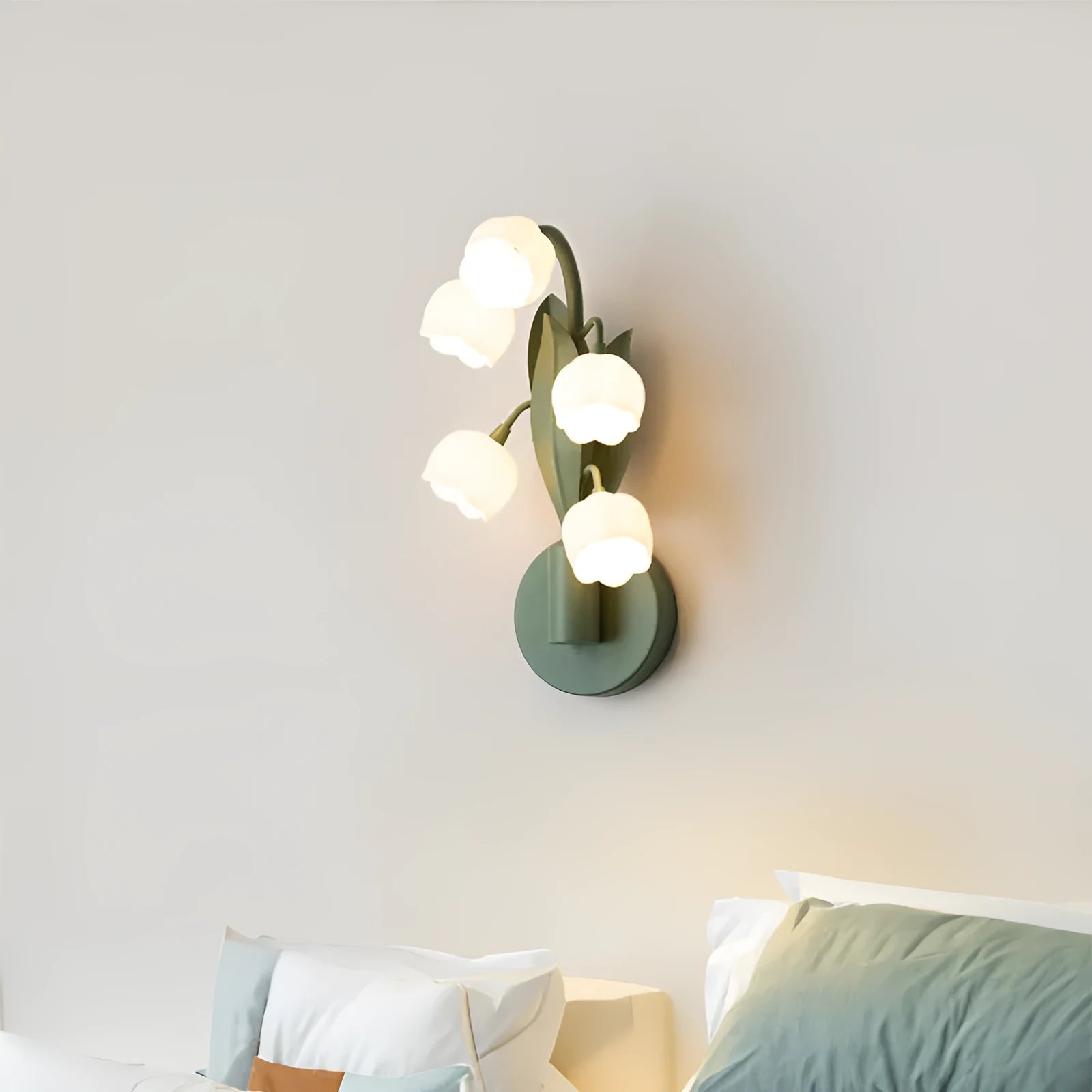 French pastoral style wall-mounted bedside lamp with modern minimalist design and green tricolour light