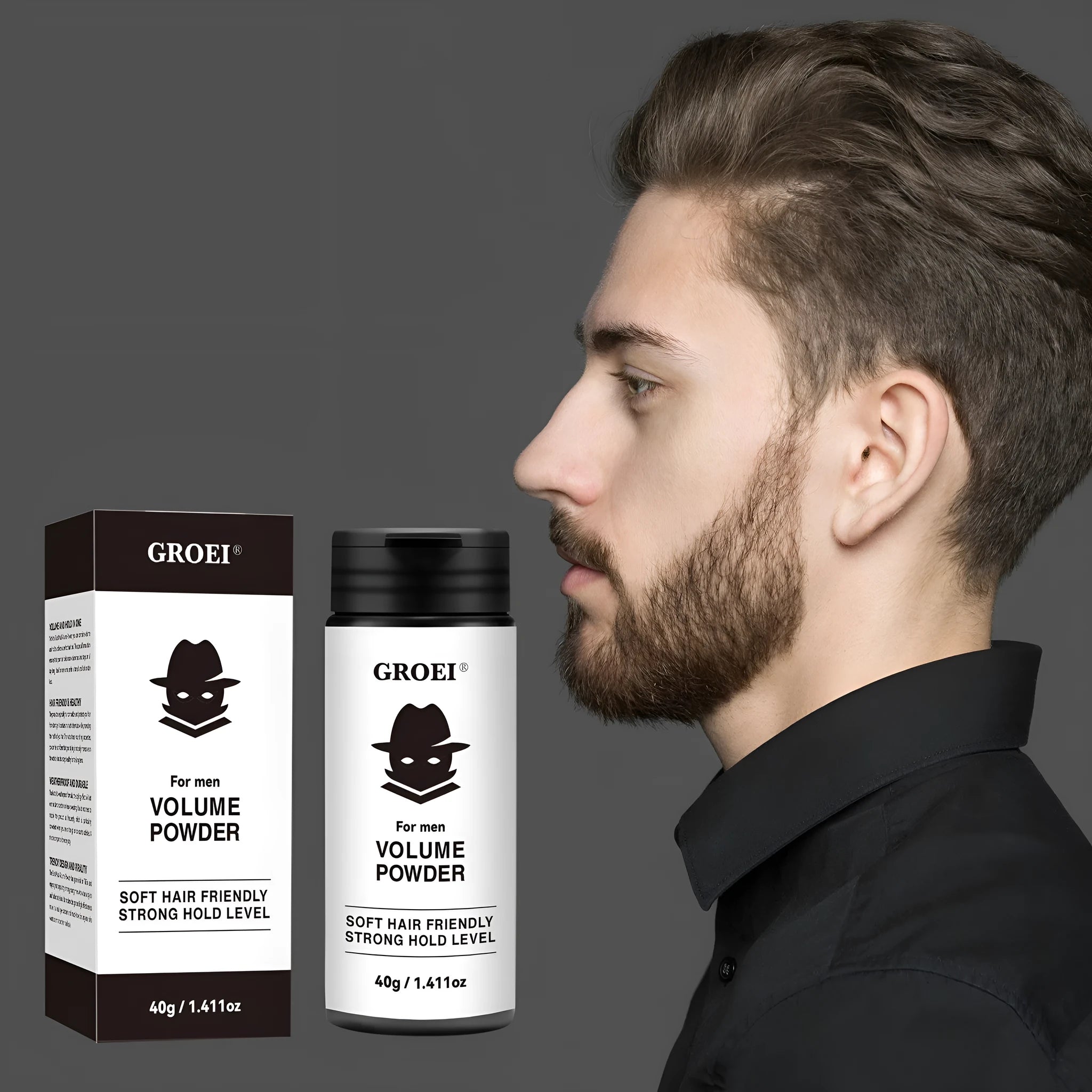 40g tub of hair styling powder for oil control and fluffy volume texture.