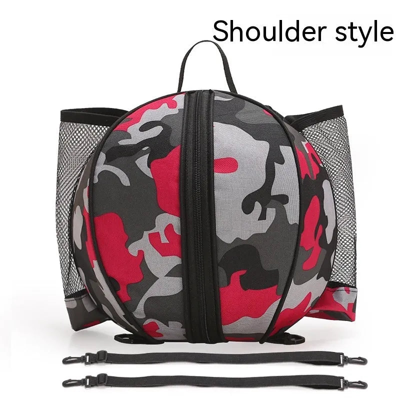 Oxford cloth basketball training bag in black, shown in one-shoulder and two-shoulder backpack styles