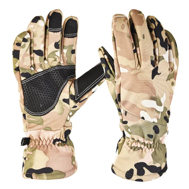 Outdoor tactical camouflage ski gloves with touchscreen fingertips and anti-slip palm