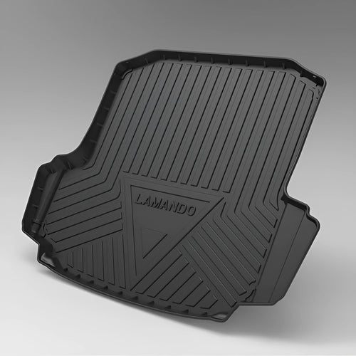 Black car boot liner with carbon fibre pattern, TPE tailgate protection pad