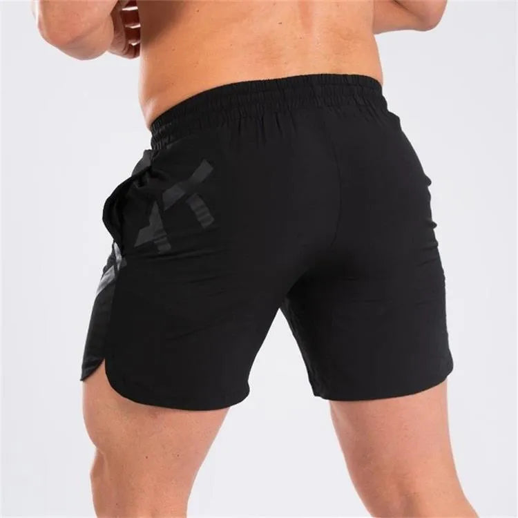 Men's elastic thin running shorts in black, dark grey, navy blue and white colours, knee length with quick-dry fabric