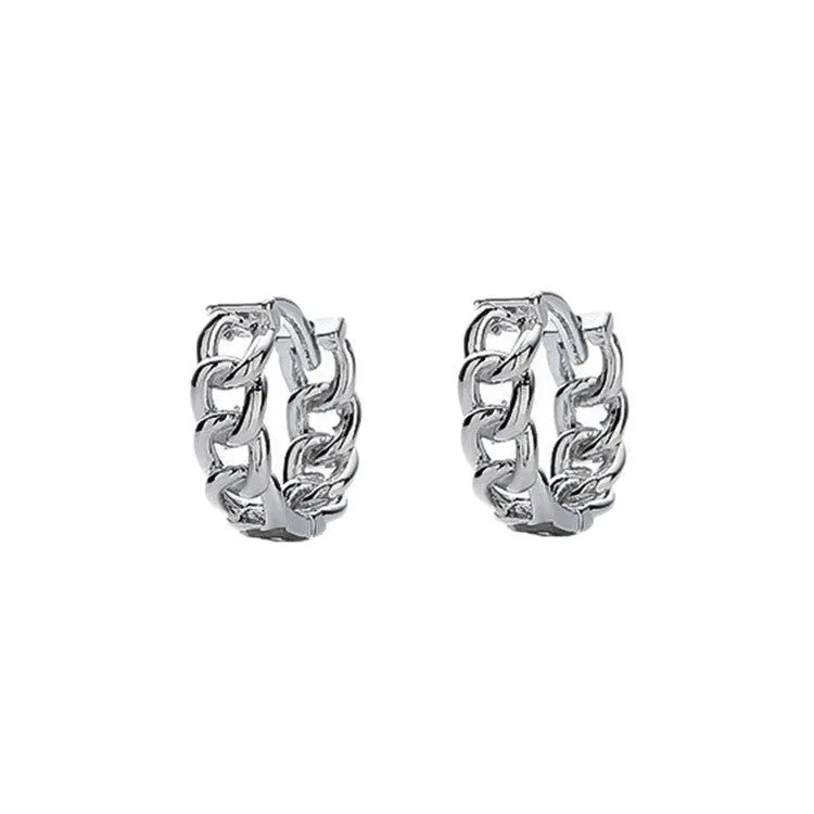 Men's geometric stud earrings with silver-colour finish and West Coast hip hop style