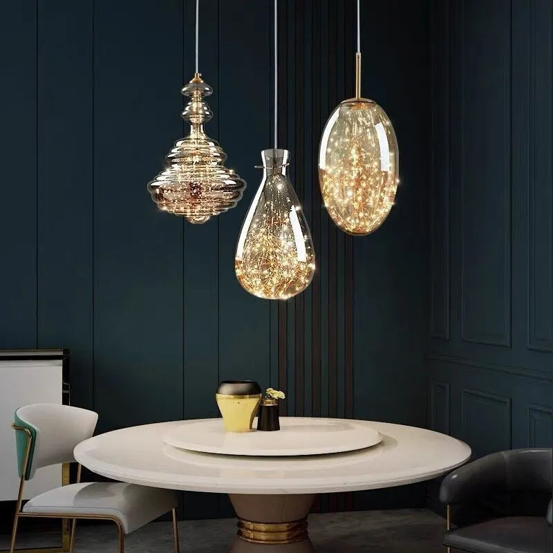 Modern glass droplight chandelier with adjustable height in contemporary lighting design