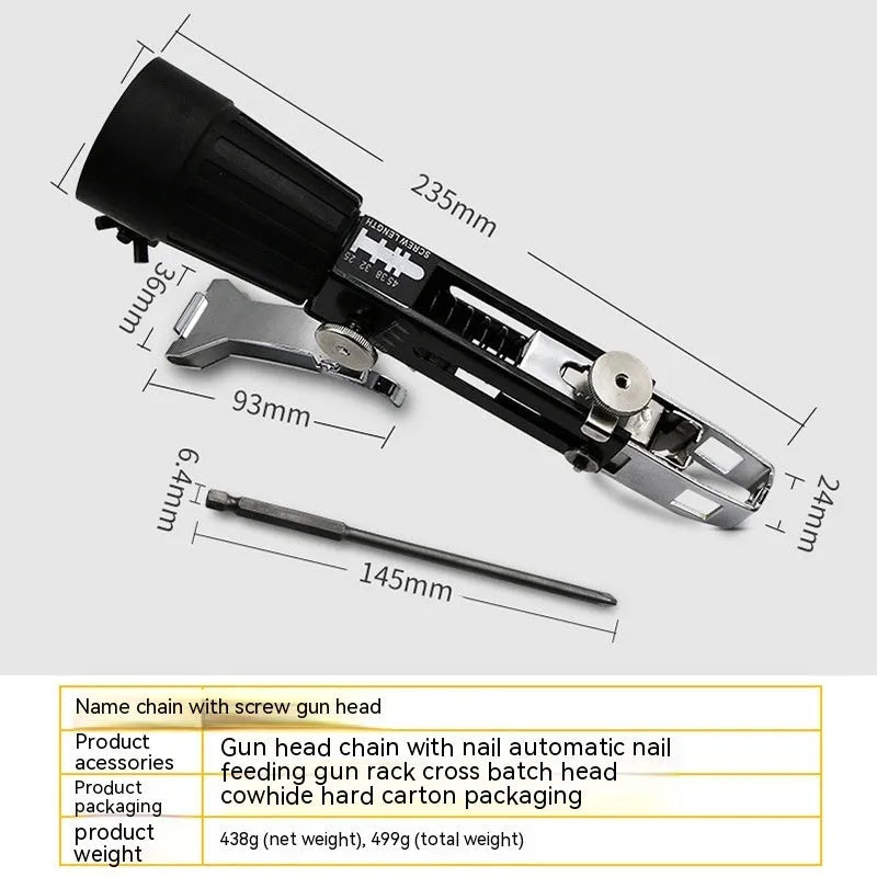 Chain screw gun head electric screwdriver with automatic functionality and metal construction