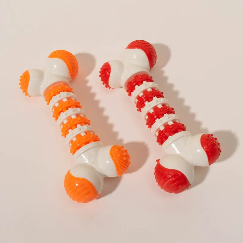 Blue bone shaped interactive dog chew toy with a treat holder in the centre for small breed dogs