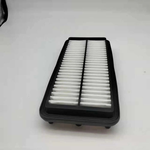 Black polymer car air filter for Hyundai vehicles measuring 256mm x 113mm x 40mm