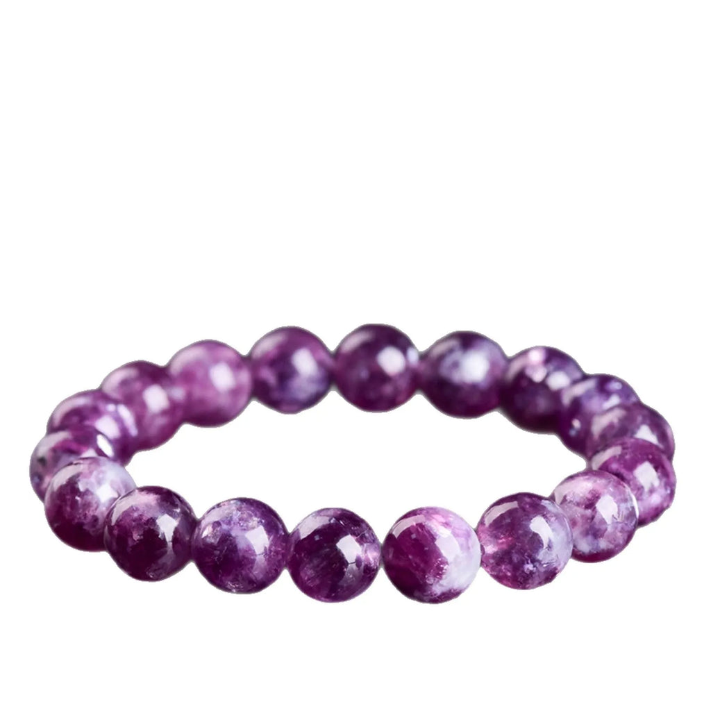 Purple grandmother crystal bracelet with polished geometric beads on wrist