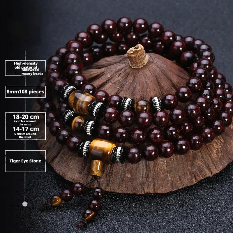 Men's rosewood 108 bead mala bracelet with a turquoise gemstone decorative centrepiece.