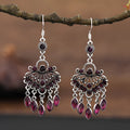 Smart water drop purple retro alloy earrings with long fringe in a drop shape