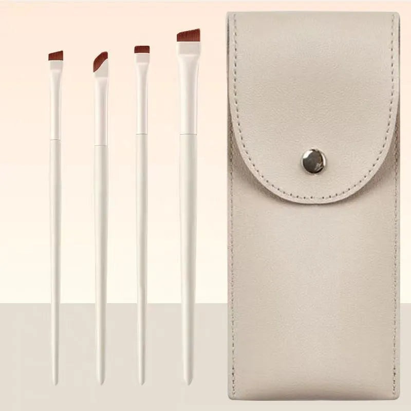 4 piece angled eyeliner and brow brush set with leather case