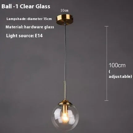 Modern round glass ball chandelier with Nordic design for living room or dining room