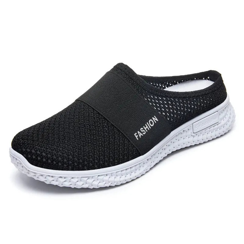 Women's mesh casual shoes with flat heel, hollow-out detailing, and round toe in multiple colour options