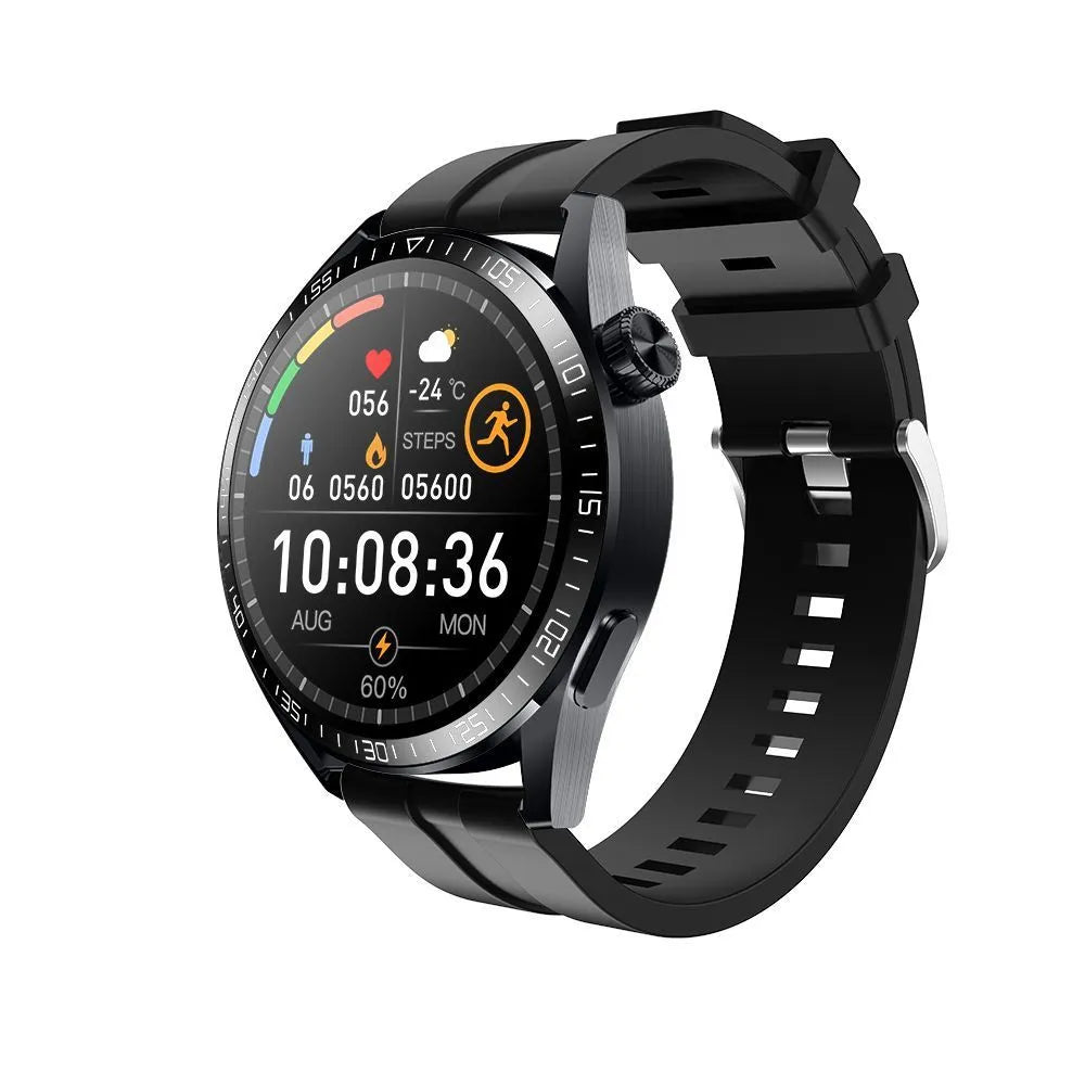 Black GS3 Max smartwatch with a 1.35-inch touchscreen on a silicone wristband, showing a health stats display.