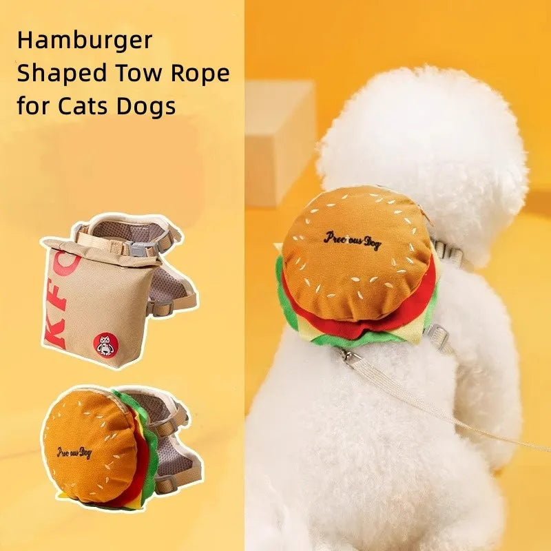 Cartoon hamburger design adjustable vest leash for dogs and cats in backpack escape-proof harness