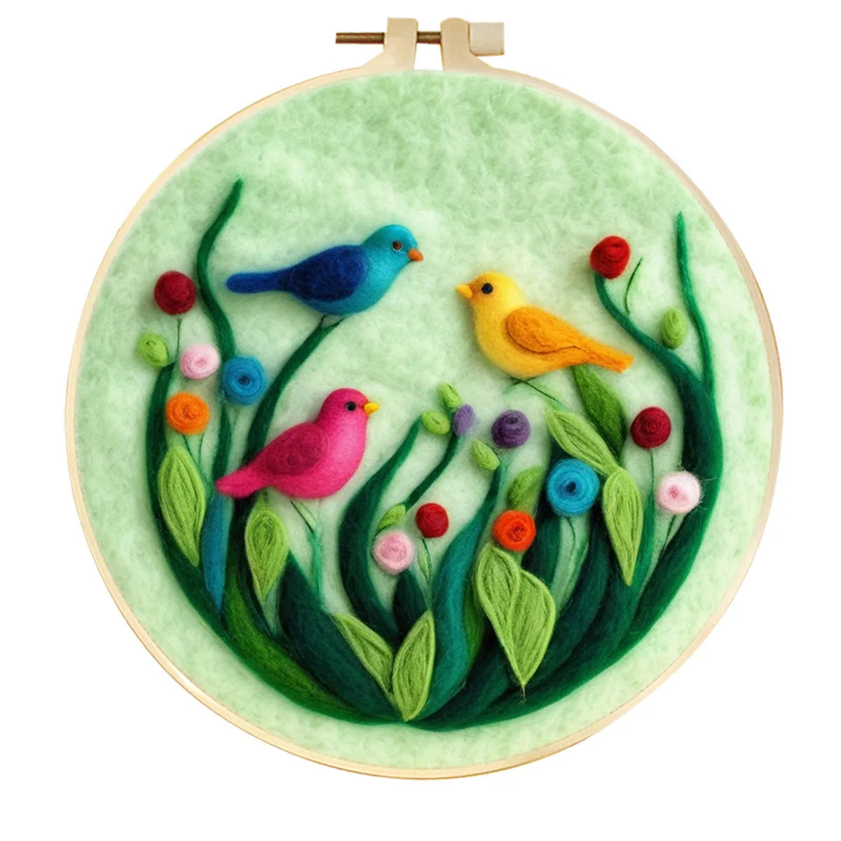 Round linen fabric embroidery kit with free hoop for making a 20x20 cm three-dimensional floral blanket painting.