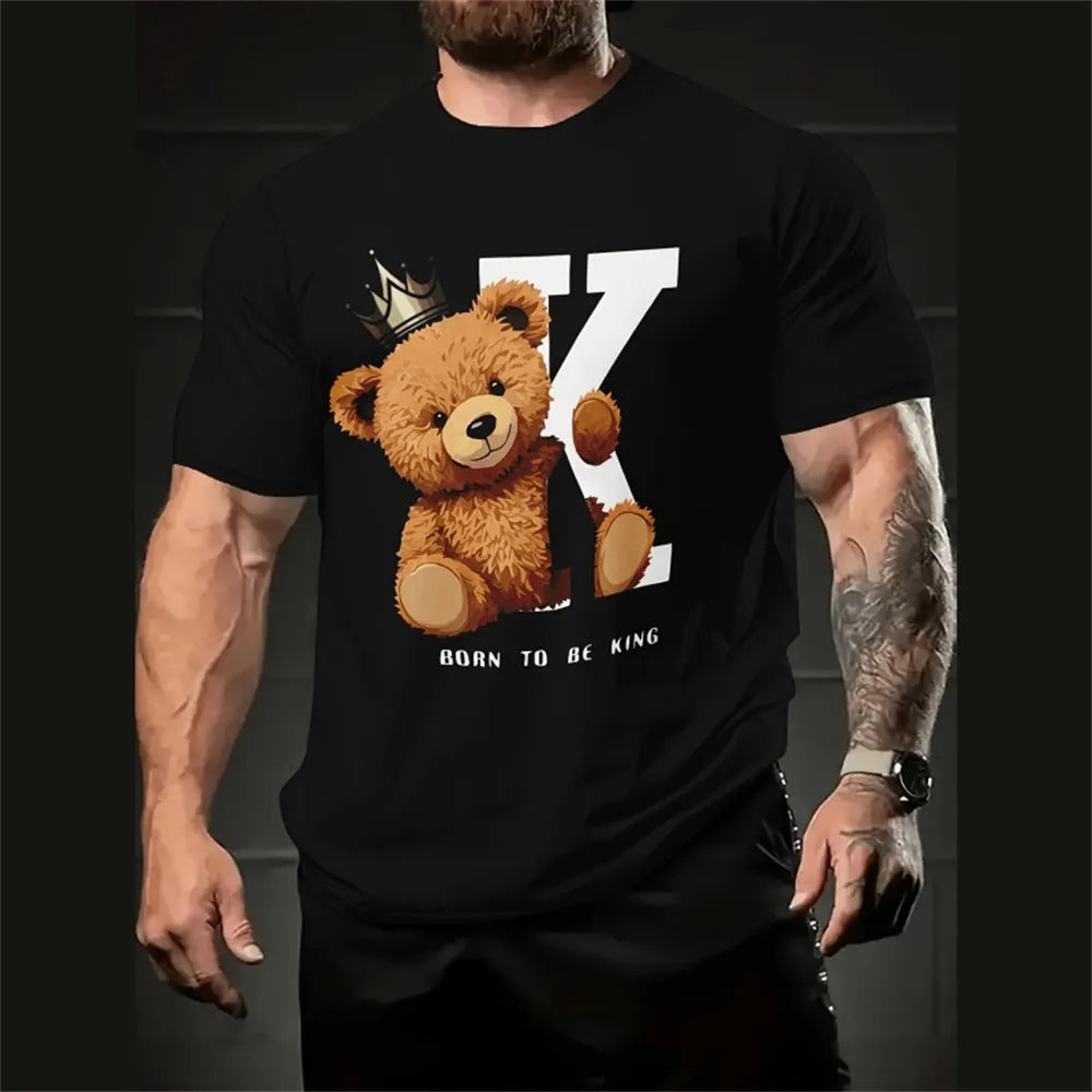 Men's loose casual T-shirt with 3D printed cartoon pattern and short sleeves
