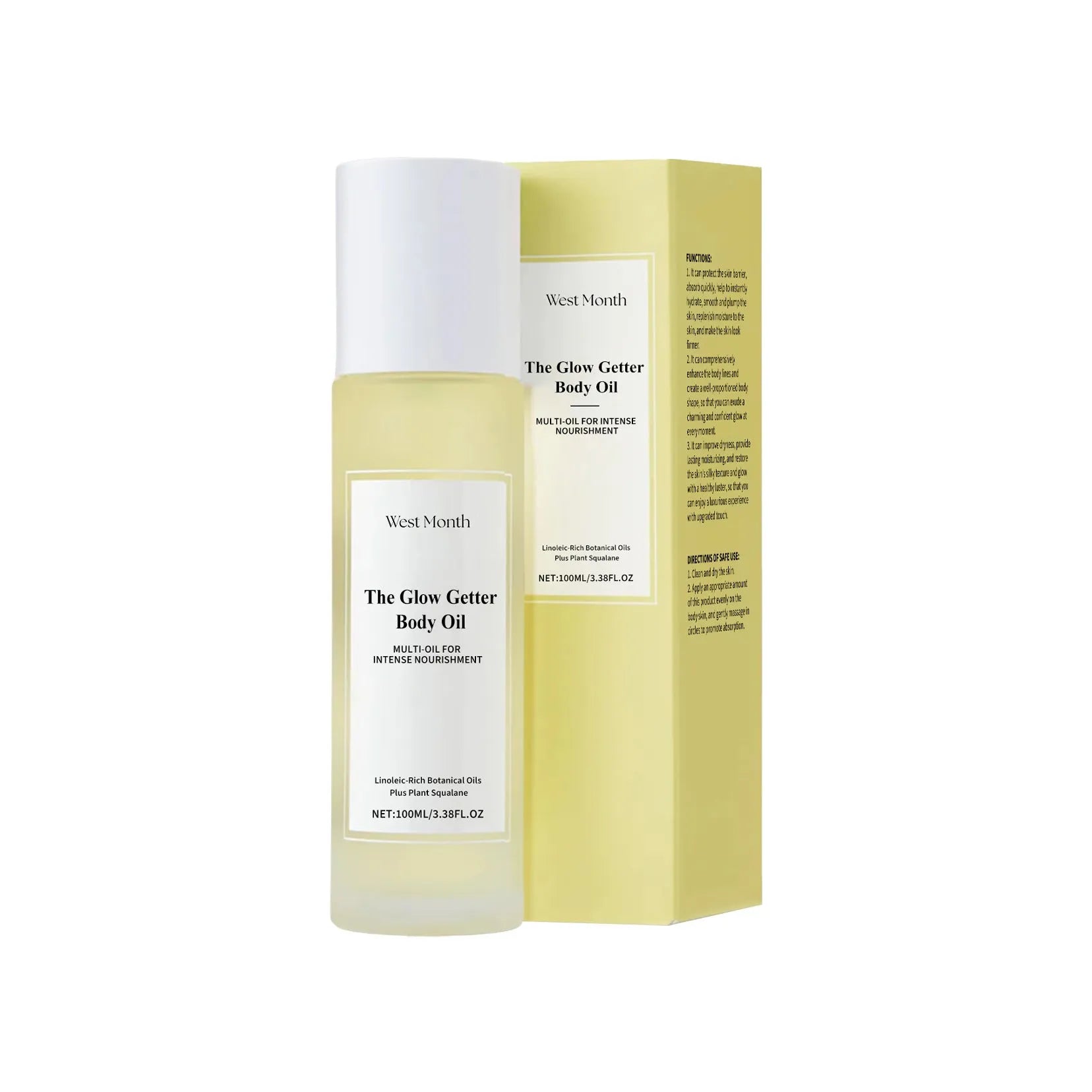 Nourishing and firming skin care set with massage oil and moisturising cream bottles